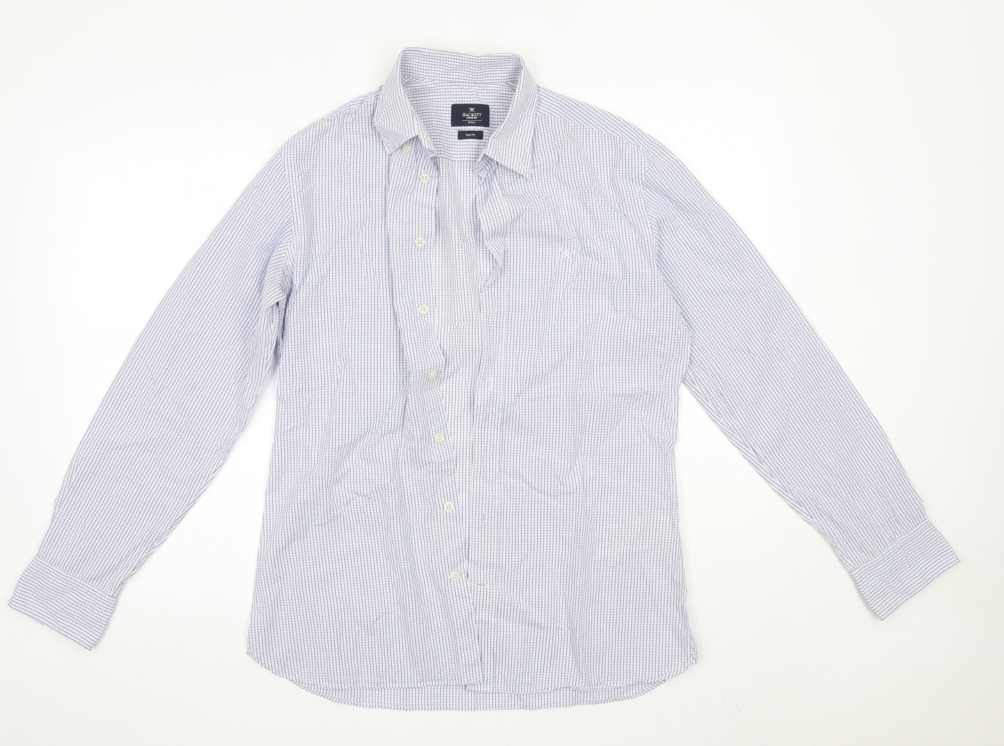 Hackett London Mens Blue Check Cotton  Button-Up Size S Collared