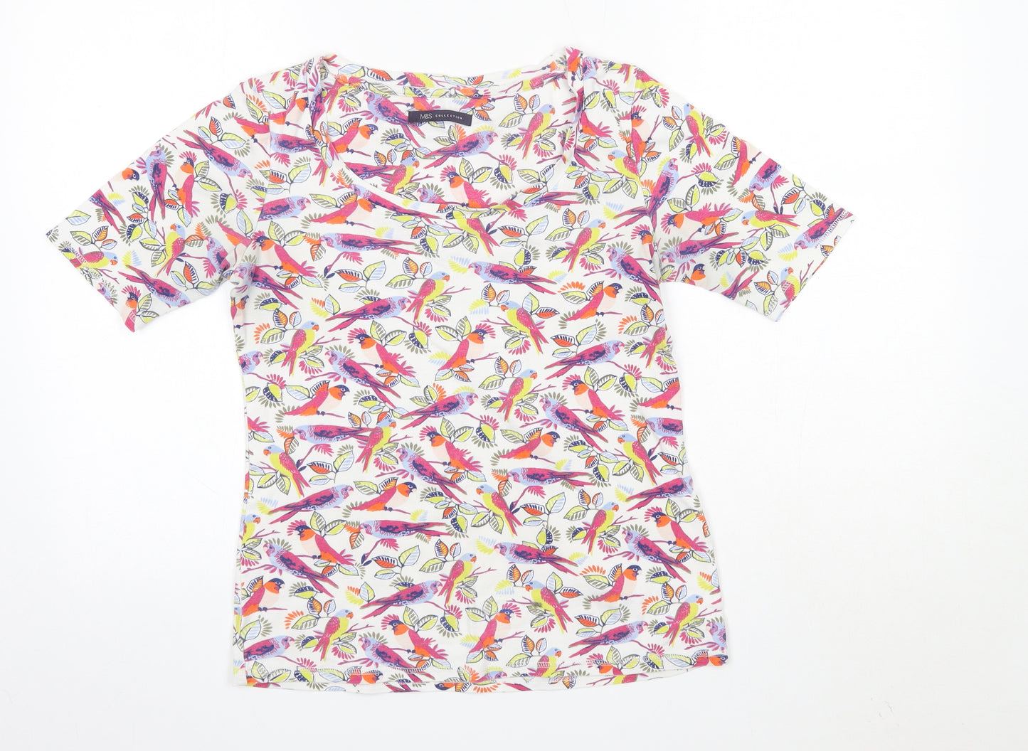 M*S Womens Multicoloured Floral 100% Cotton Basic T-Shirt Size 12 Round Neck