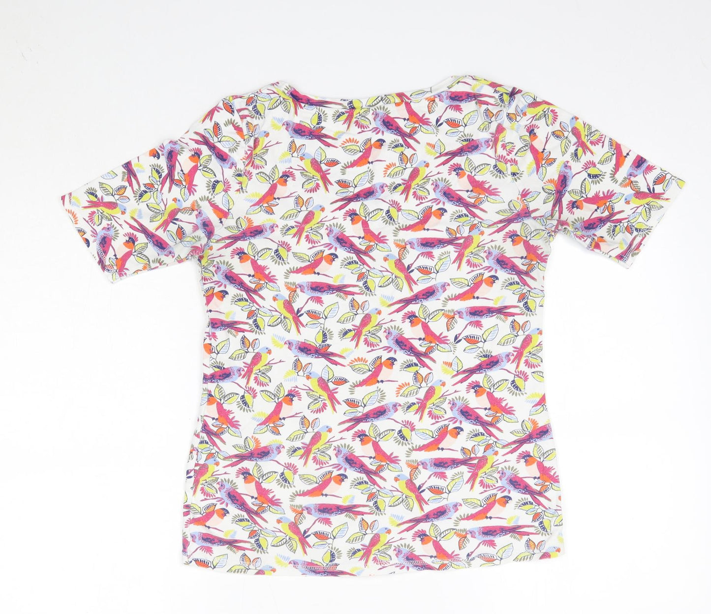 M*S Womens Multicoloured Floral 100% Cotton Basic T-Shirt Size 12 Round Neck