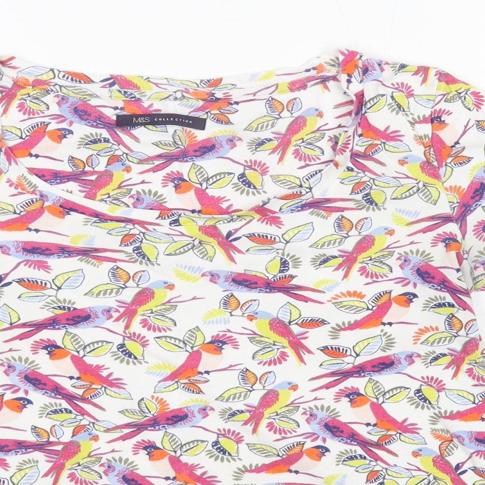 M*S Womens Multicoloured Floral 100% Cotton Basic T-Shirt Size 12 Round Neck