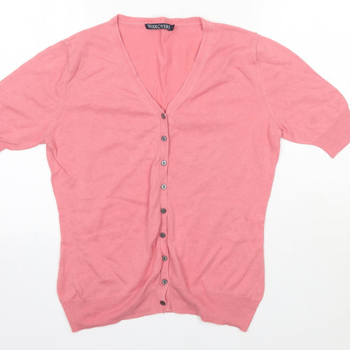 Woolovers Womens Pink Round Neck  Cotton Cardigan Jumper Size M