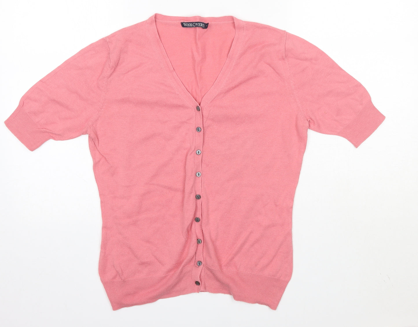 Woolovers Womens Pink Round Neck  Cotton Cardigan Jumper Size M