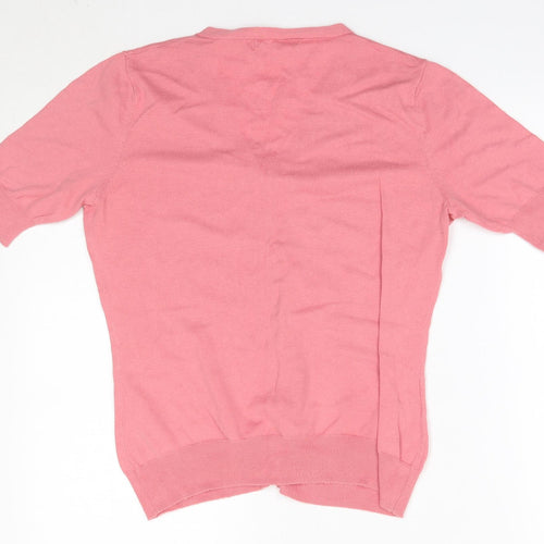 Woolovers Womens Pink Round Neck  Cotton Cardigan Jumper Size M