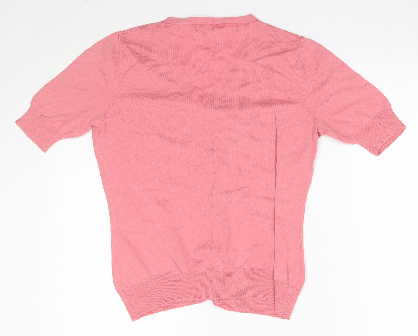 Woolovers Womens Pink Round Neck  Cotton Cardigan Jumper Size M