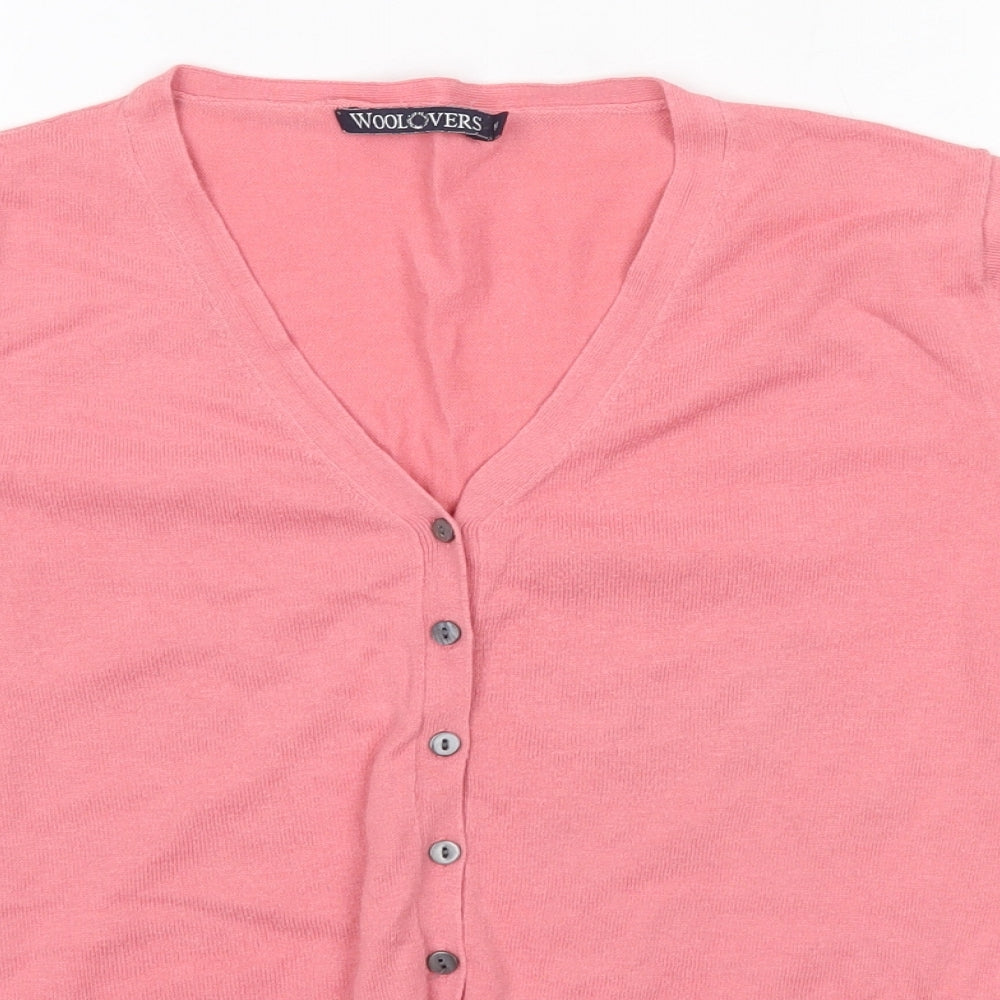 Woolovers Womens Pink Round Neck  Cotton Cardigan Jumper Size M