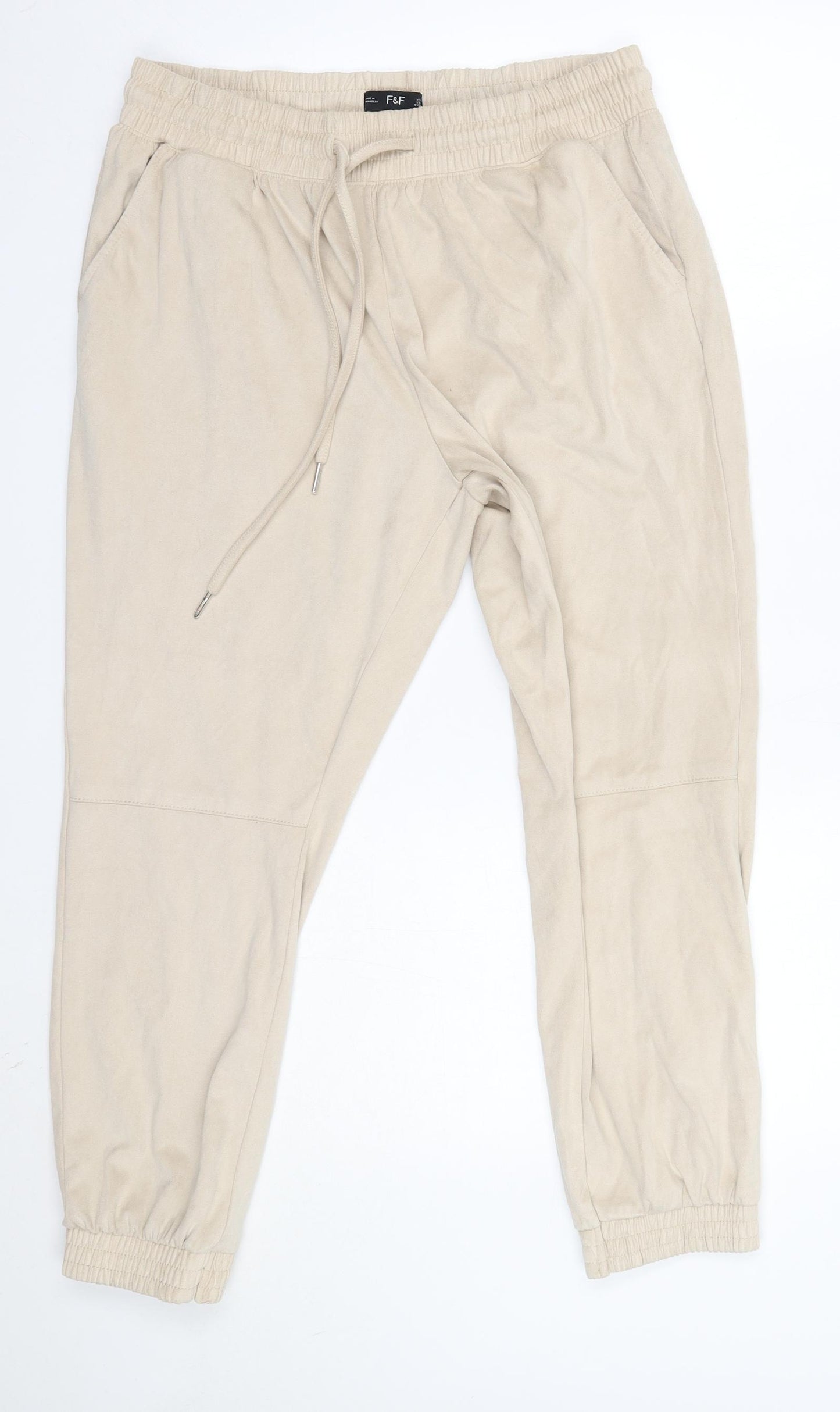 F&F Womens Beige  Polyester Jogger Trousers Size 16 L26 in Regular