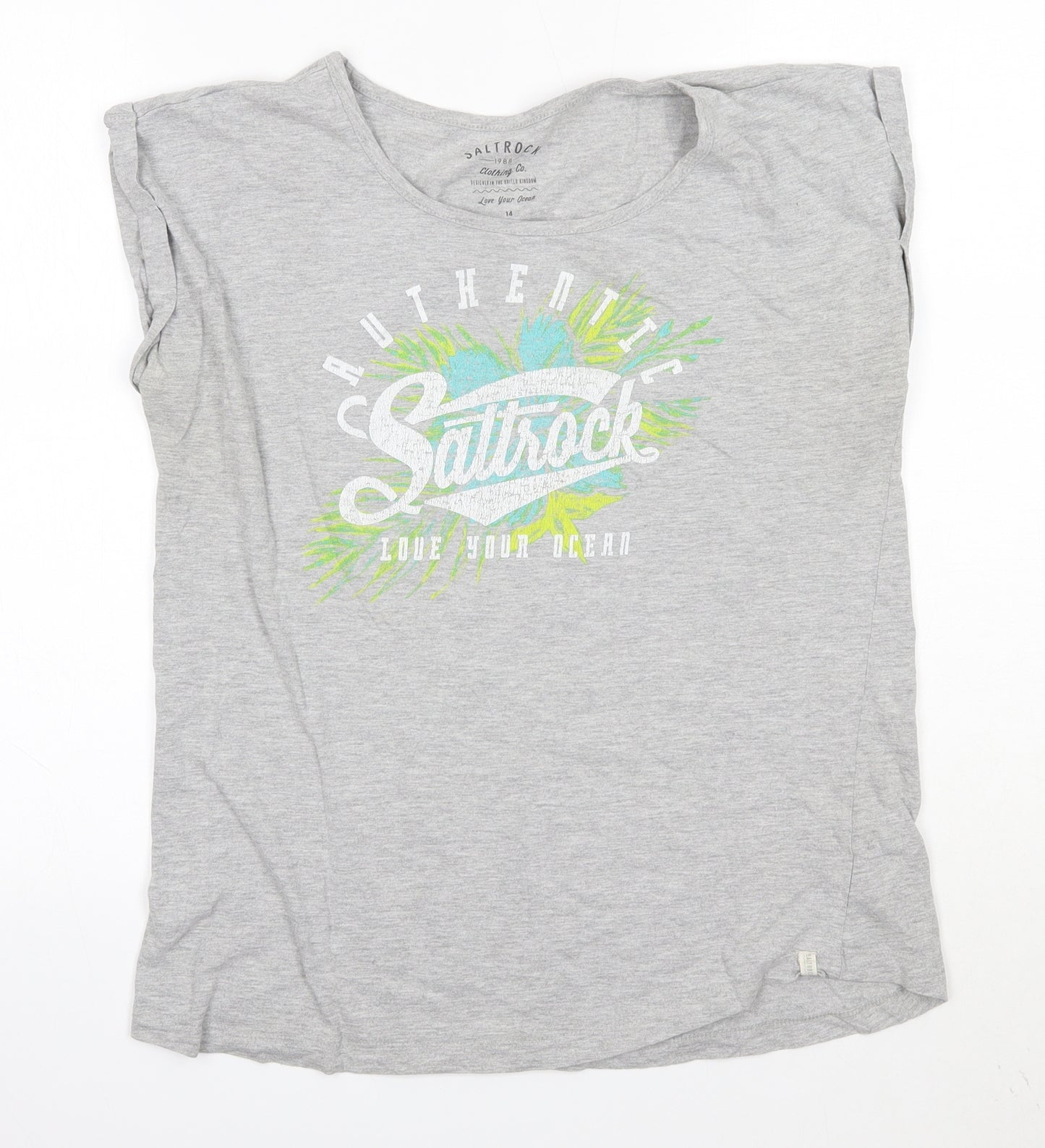 Saltrock Womens Grey  Cotton Basic T-Shirt Size 14 Round Neck