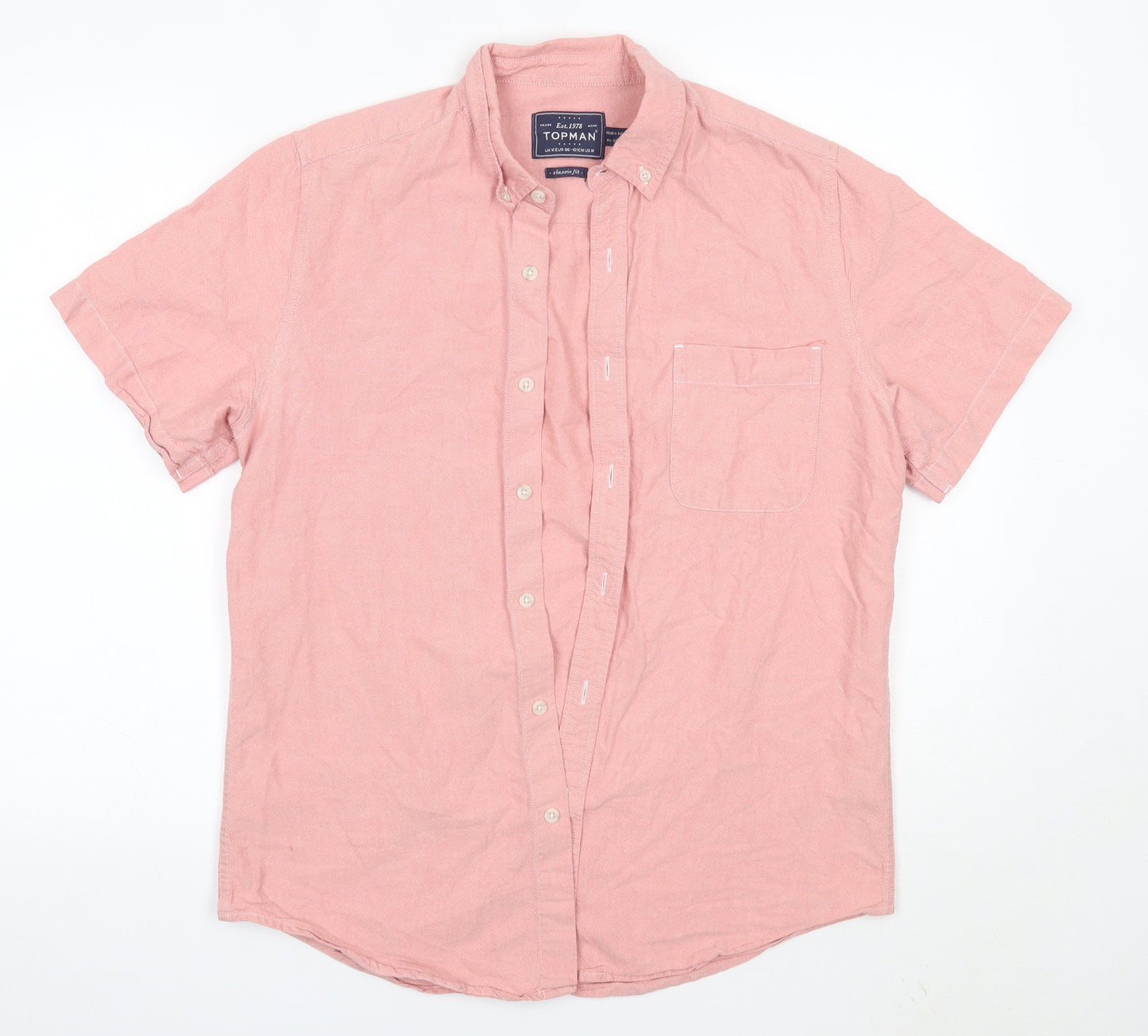Topman Mens Pink  Cotton  Button-Up Size M Collared