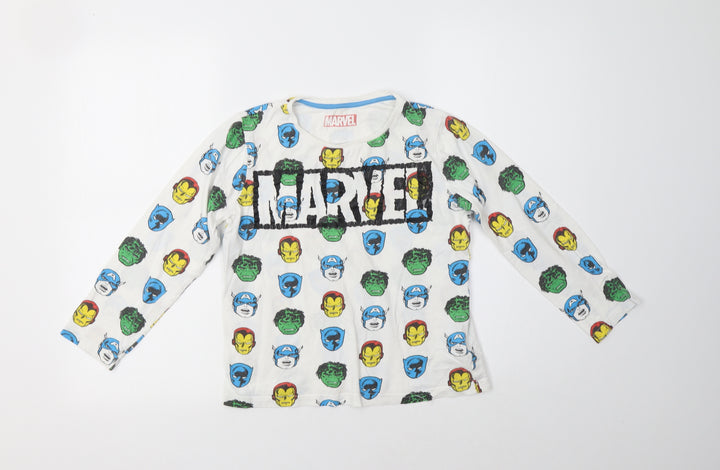 M&S Boys White Geometric Cotton  Pyjama Top Size 9-10 Years   - Marvel