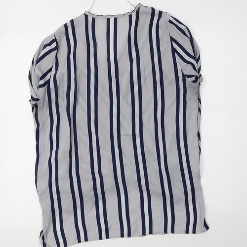 Primark Womens Grey Striped Polyester Basic Blouse Size 12 V-Neck