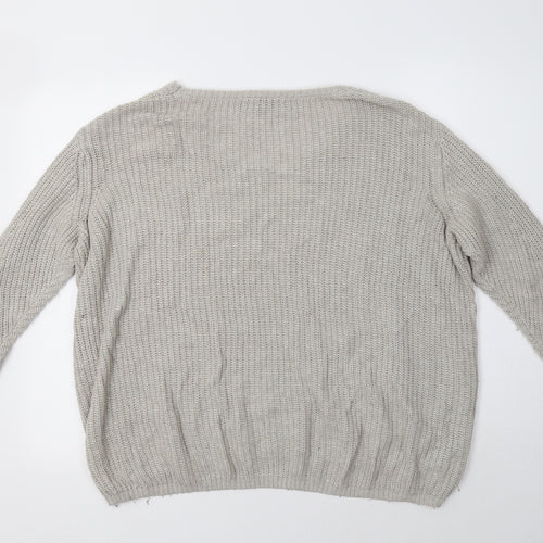 Topshop Womens Beige Round Neck  Acrylic Pullover Jumper Size 12