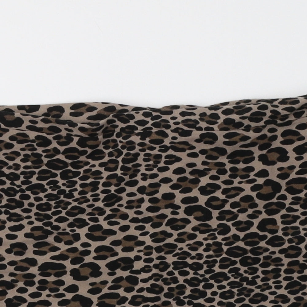 H&M Womens Brown Animal Print Cotton Mini Skirt Size 10