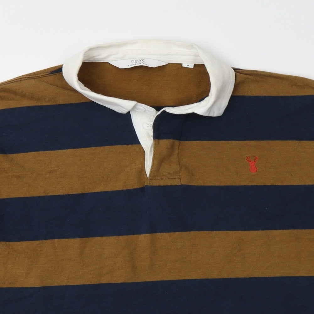 NEXT Mens Brown Striped Cotton  Polo Size M Collared