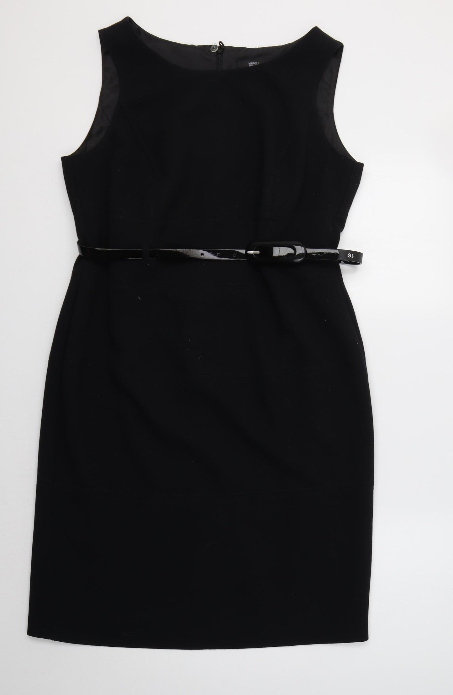 M&S Womens Black  Polyester Pencil Dress  Size 16  Round Neck