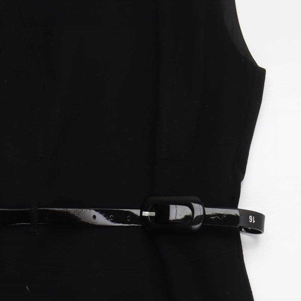 M&S Womens Black  Polyester Pencil Dress  Size 16  Round Neck