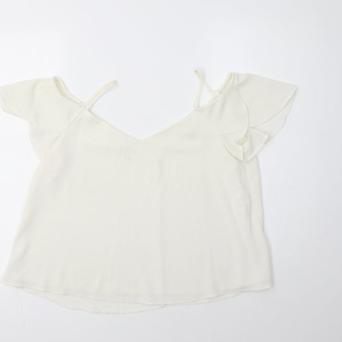 River Islamd Womens Ivory  Polyester Basic Blouse Size 12 V-Neck