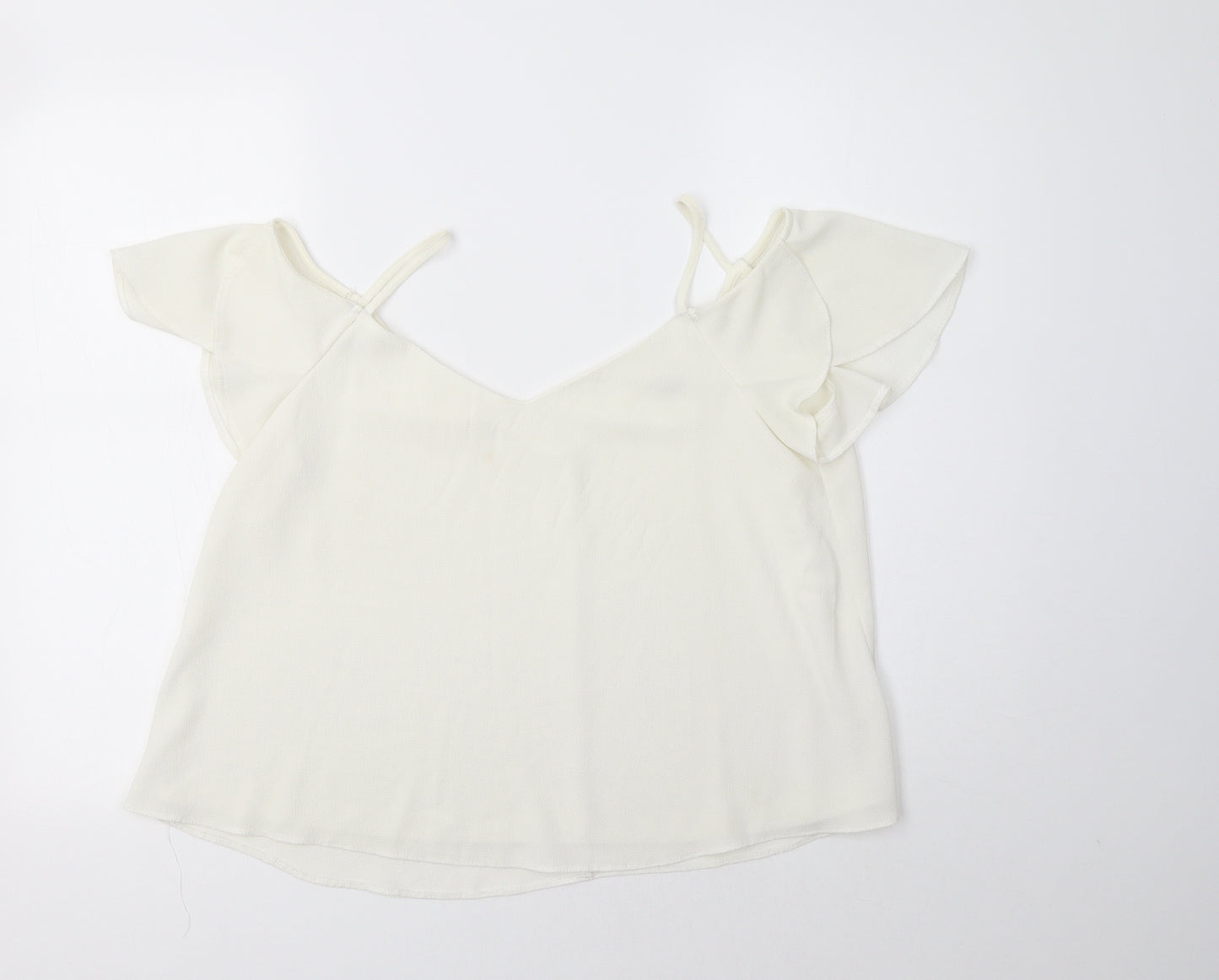 River Islamd Womens Ivory  Polyester Basic Blouse Size 12 V-Neck