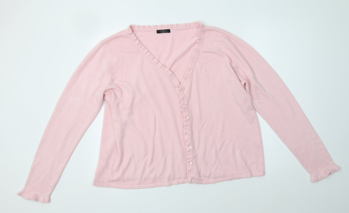 BM Womens Pink V-Neck  Acrylic Cardigan Jumper Size XL