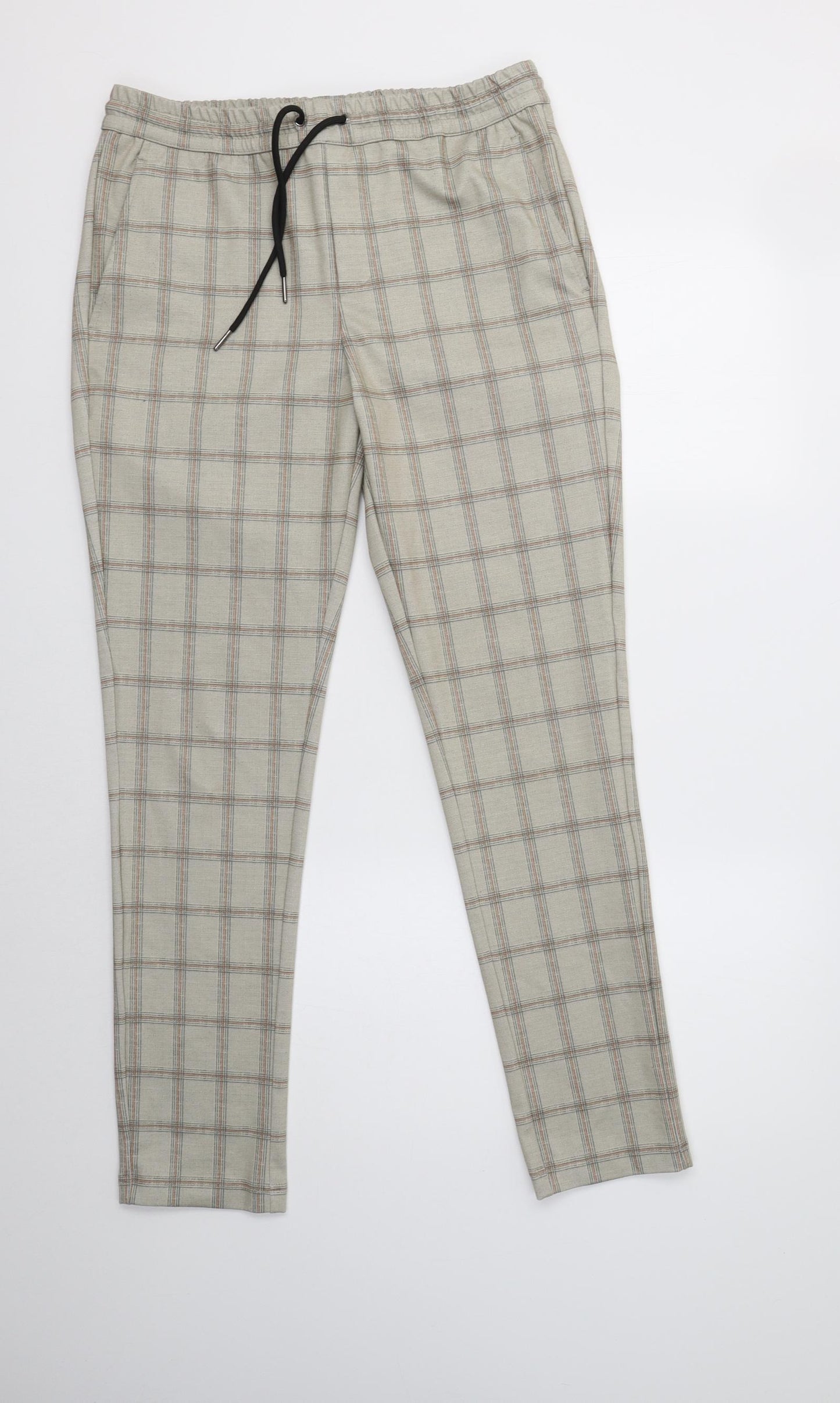 JACK & JONES Mens Beige Check Polyester Jogger Trousers Size S L31 in Regular