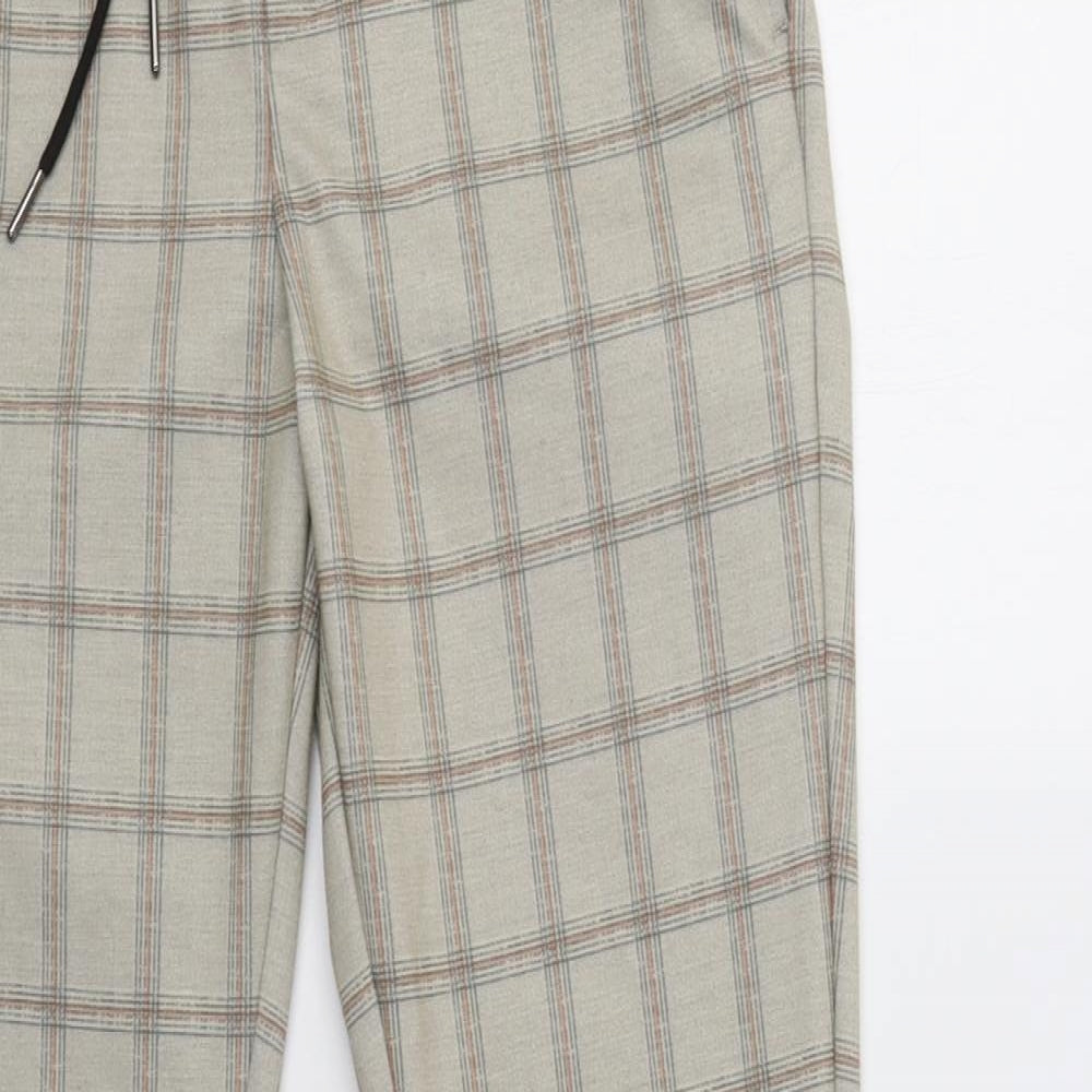 JACK & JONES Mens Beige Check Polyester Jogger Trousers Size S L31 in Regular