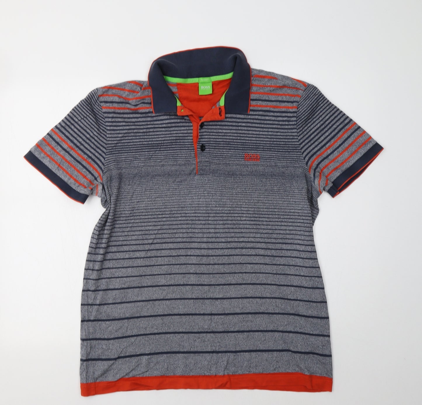 HUGO BOSS Mens Blue Striped Cotton  Polo Size XL Collared