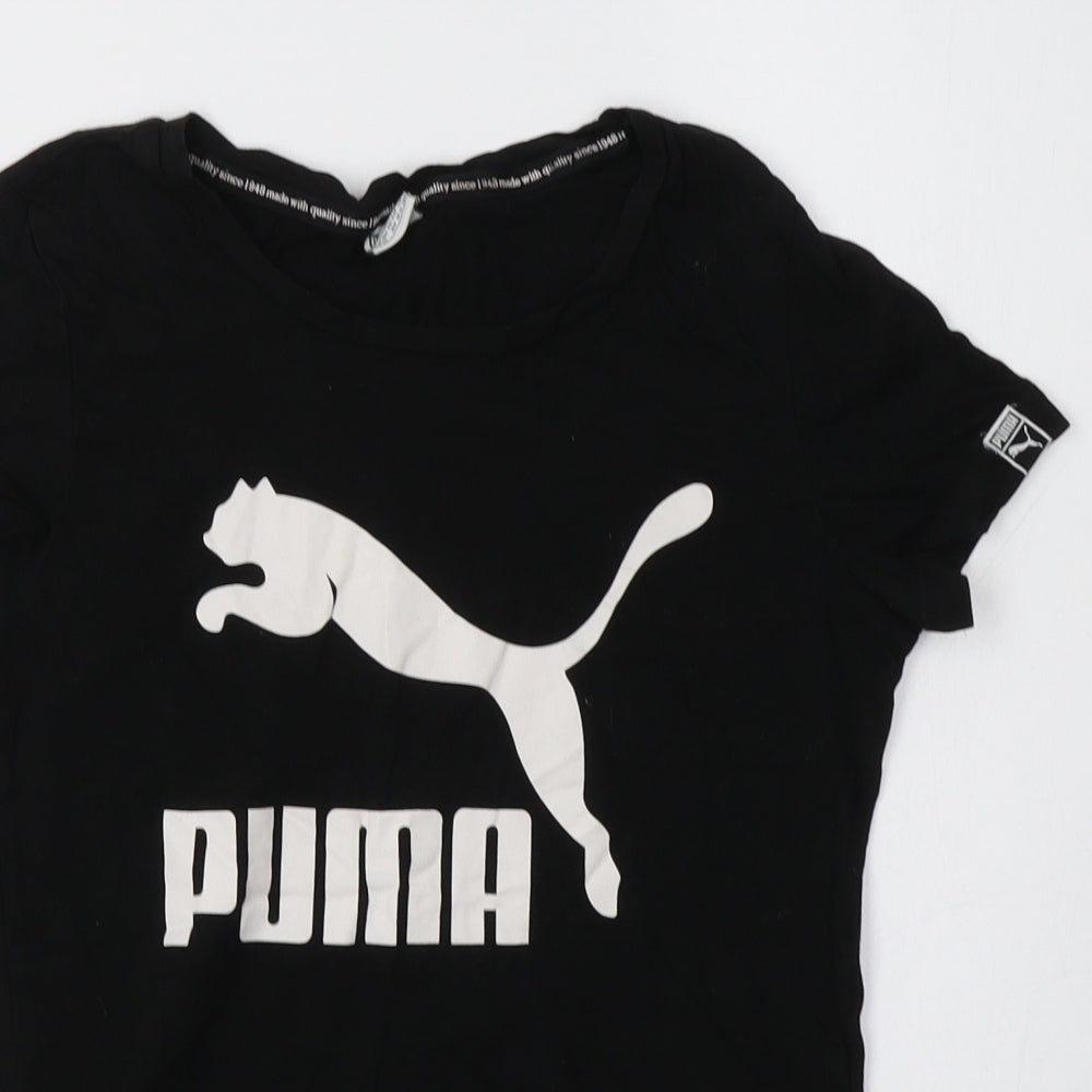 PUMA Girls Black  Cotton Basic T-Shirt Size 11-12 Years Crew Neck