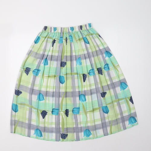Preworn Womens Green Floral Polyester Pleated Skirt Size 14