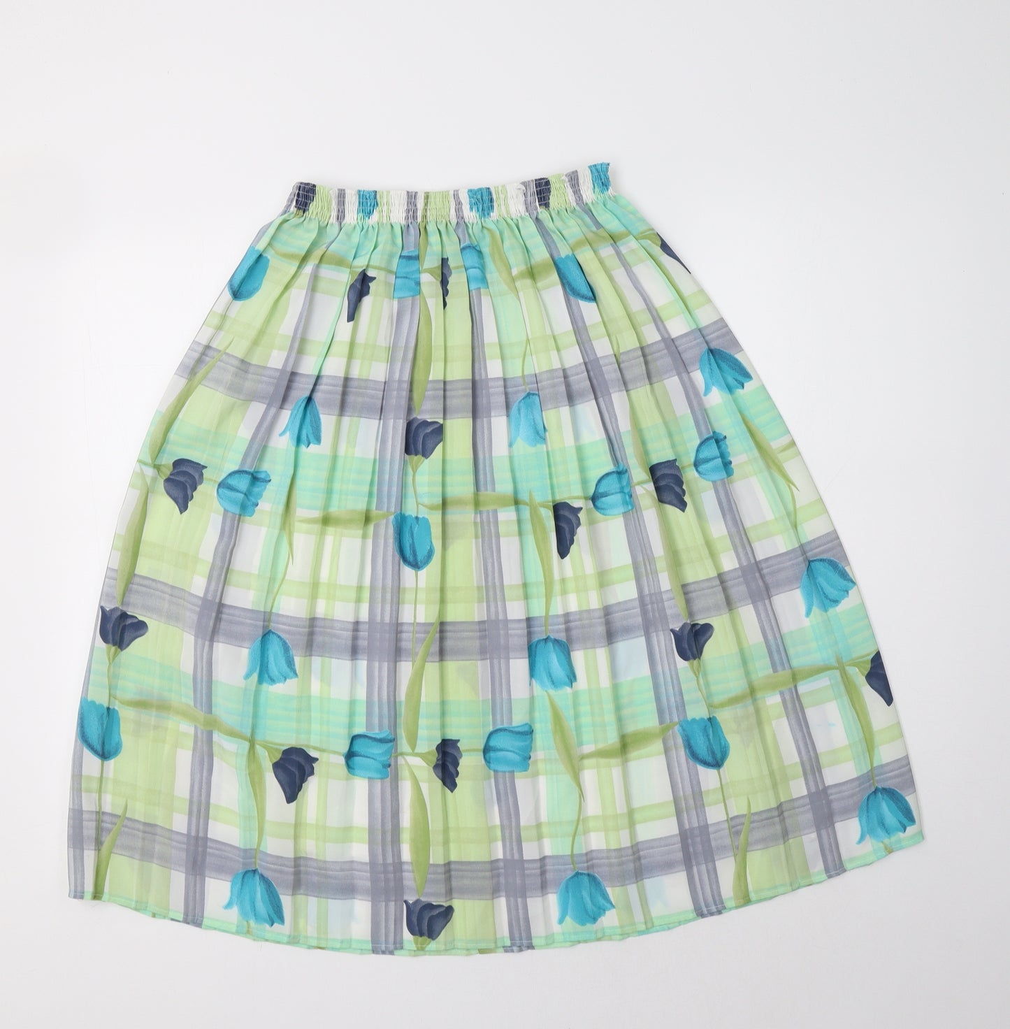 Preworn Womens Green Floral Polyester Pleated Skirt Size 14