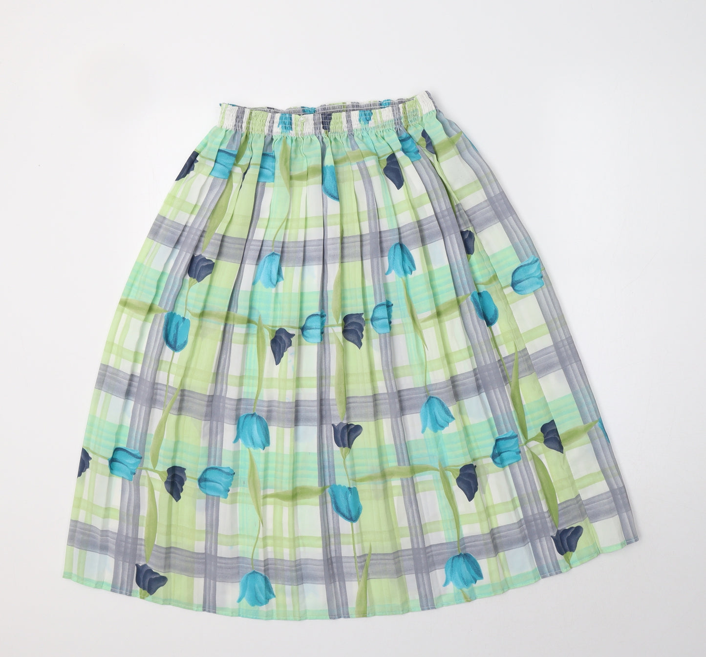 Preworn Womens Green Floral Polyester Pleated Skirt Size 14