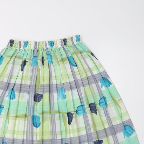 Preworn Womens Green Floral Polyester Pleated Skirt Size 14