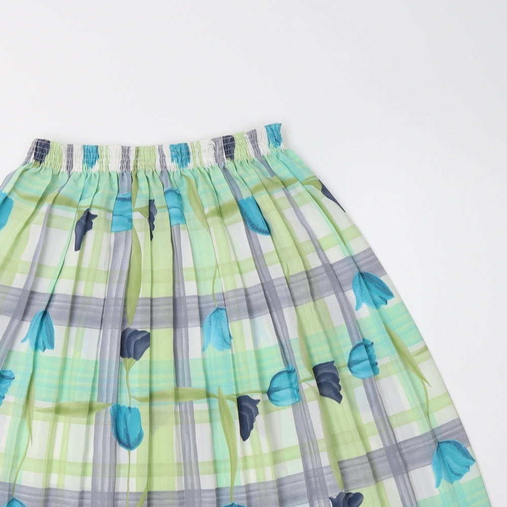 Preworn Womens Green Floral Polyester Pleated Skirt Size 14