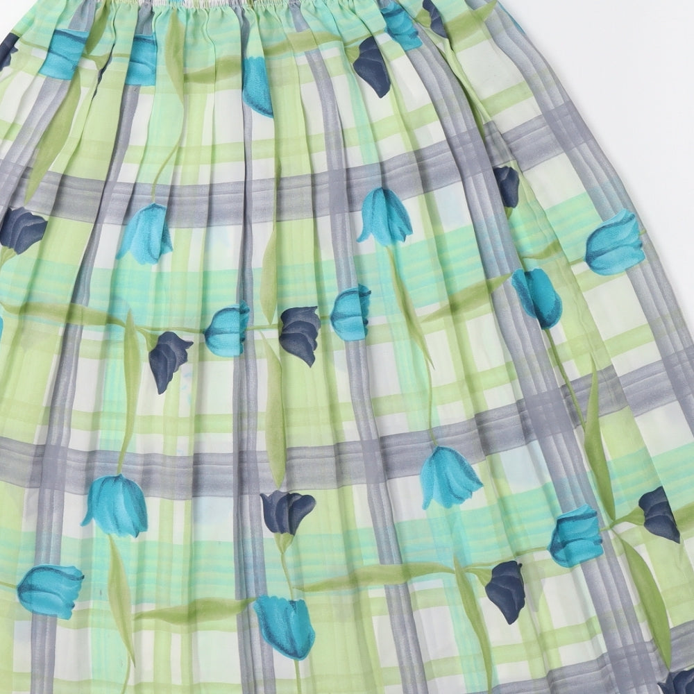 Preworn Womens Green Floral Polyester Pleated Skirt Size 14