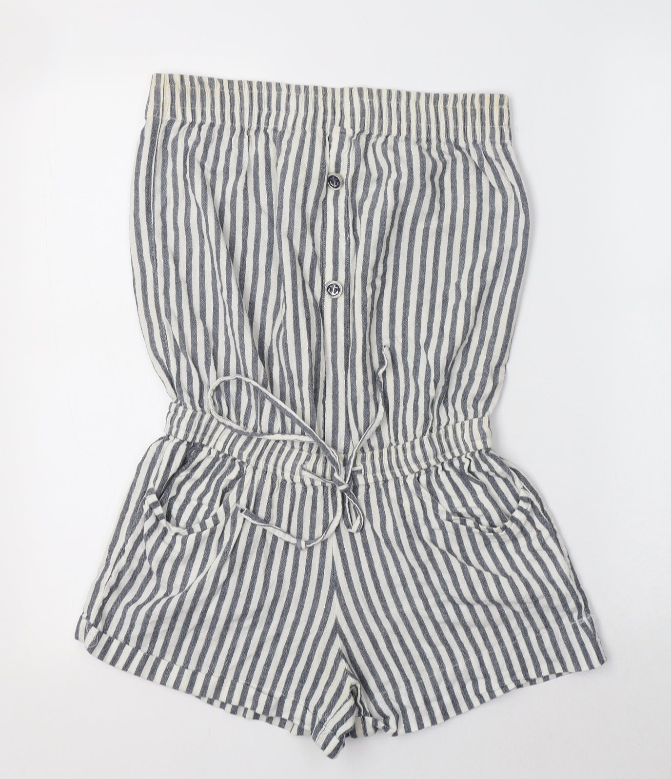 Primark Womens Grey Striped Cotton Playsuit One-Piece Size 8