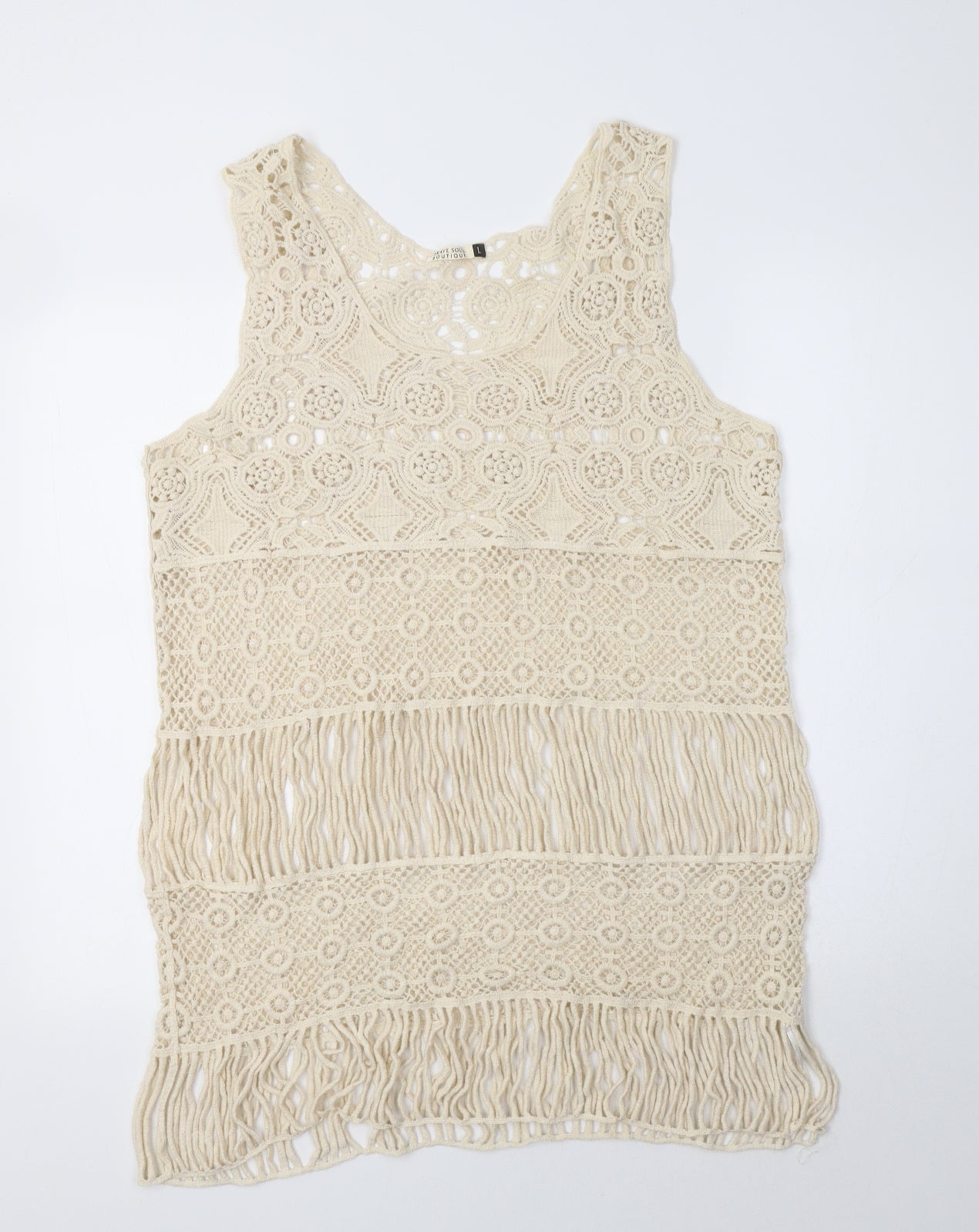 Brave Soul Womens Ivory Scoop Neck  Cotton Tunic Jumper Size L