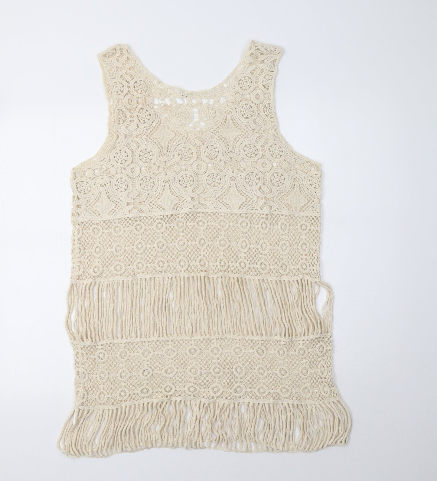 Brave Soul Womens Ivory Scoop Neck  Cotton Tunic Jumper Size L