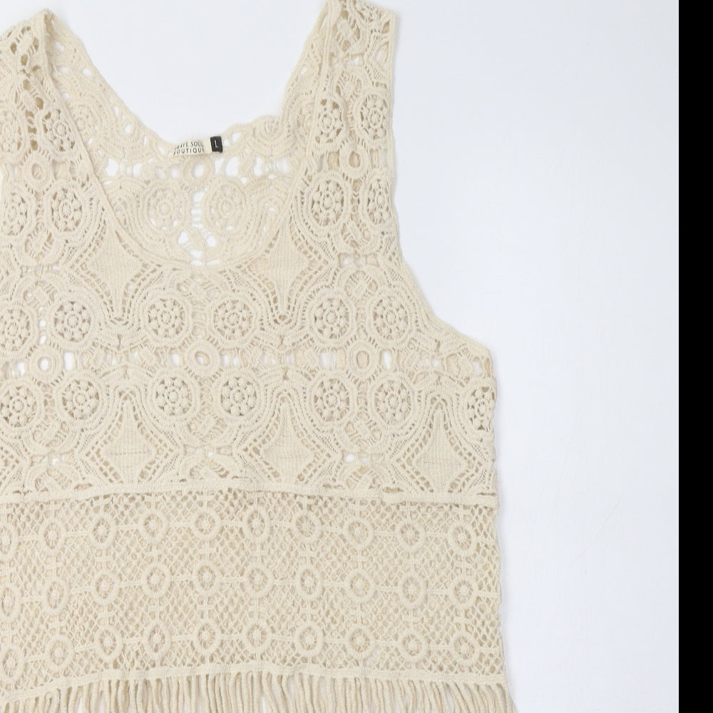 Brave Soul Womens Ivory Scoop Neck  Cotton Tunic Jumper Size L