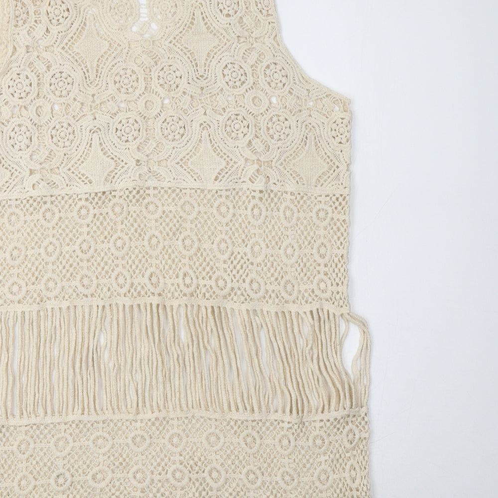 Brave Soul Womens Ivory Scoop Neck  Cotton Tunic Jumper Size L