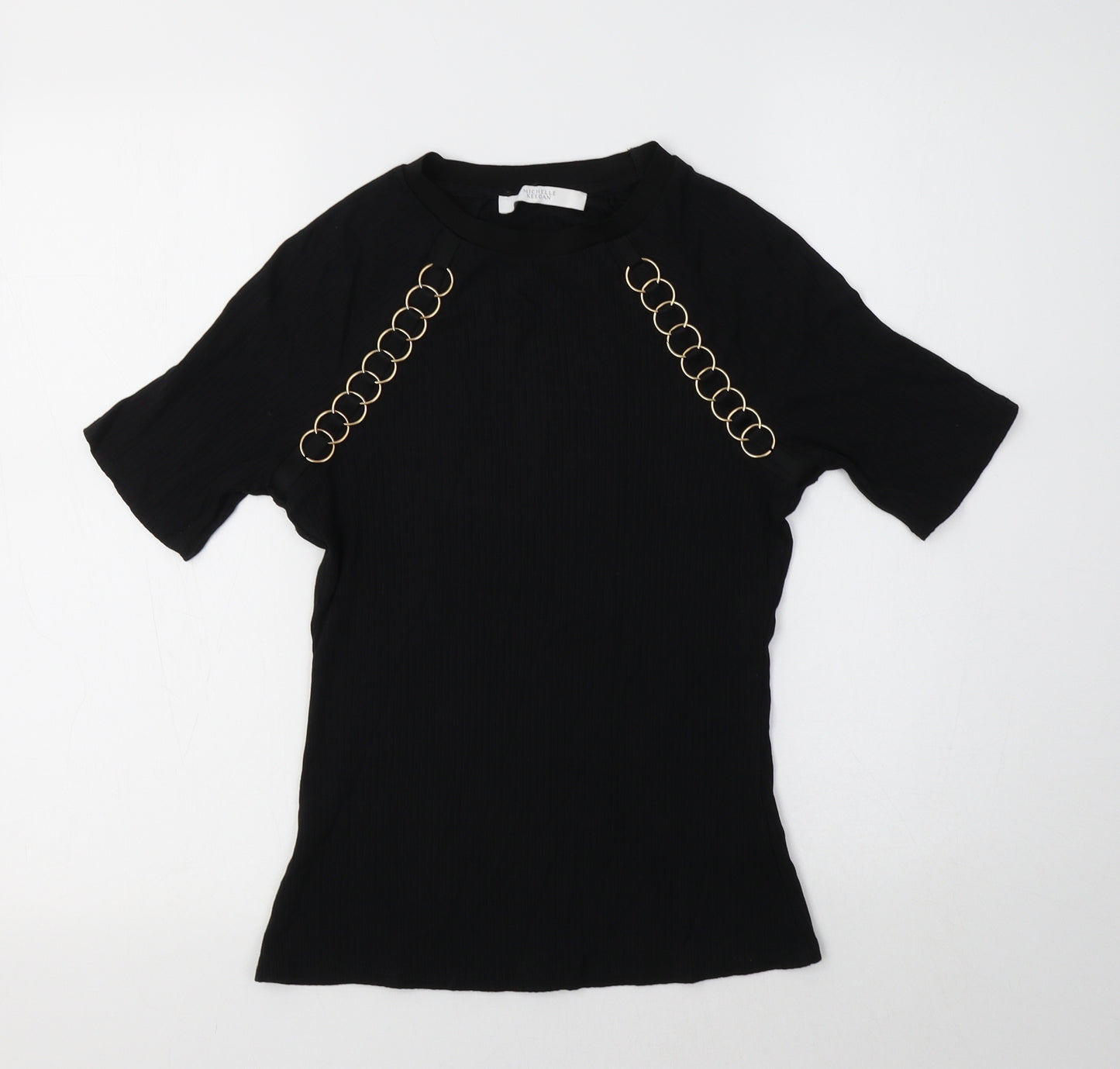 Michelle Keegan Womens Black  Viscose Basic Blouse Size 10 Crew Neck
