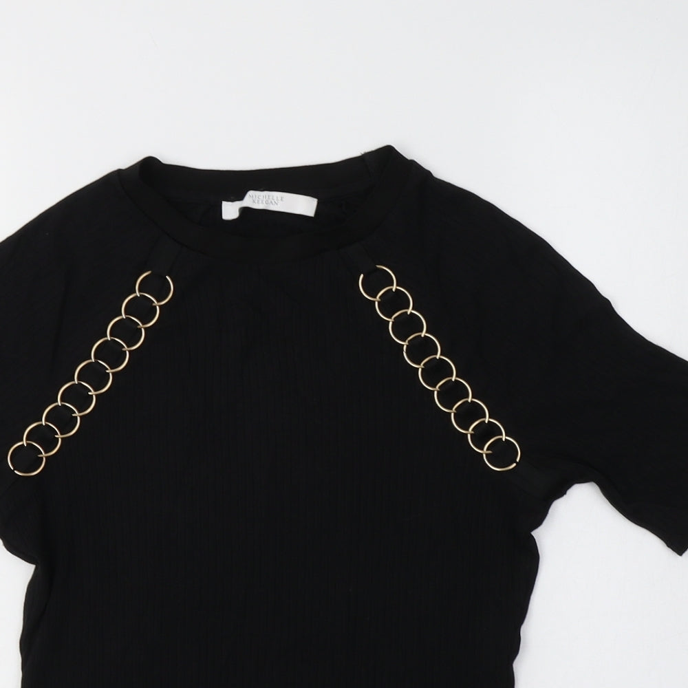 Michelle Keegan Womens Black  Viscose Basic Blouse Size 10 Crew Neck