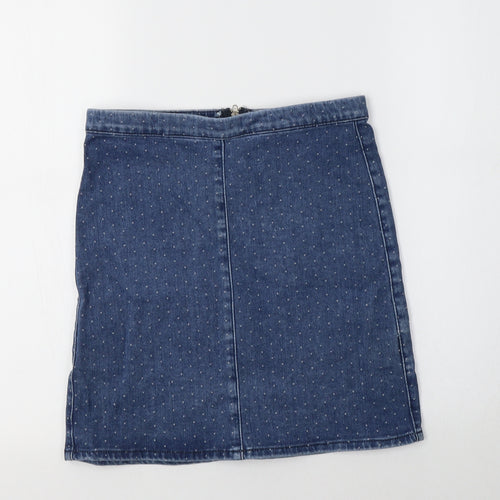 Topshop Womens Blue Polka Dot Cotton Mini Skirt Size 8