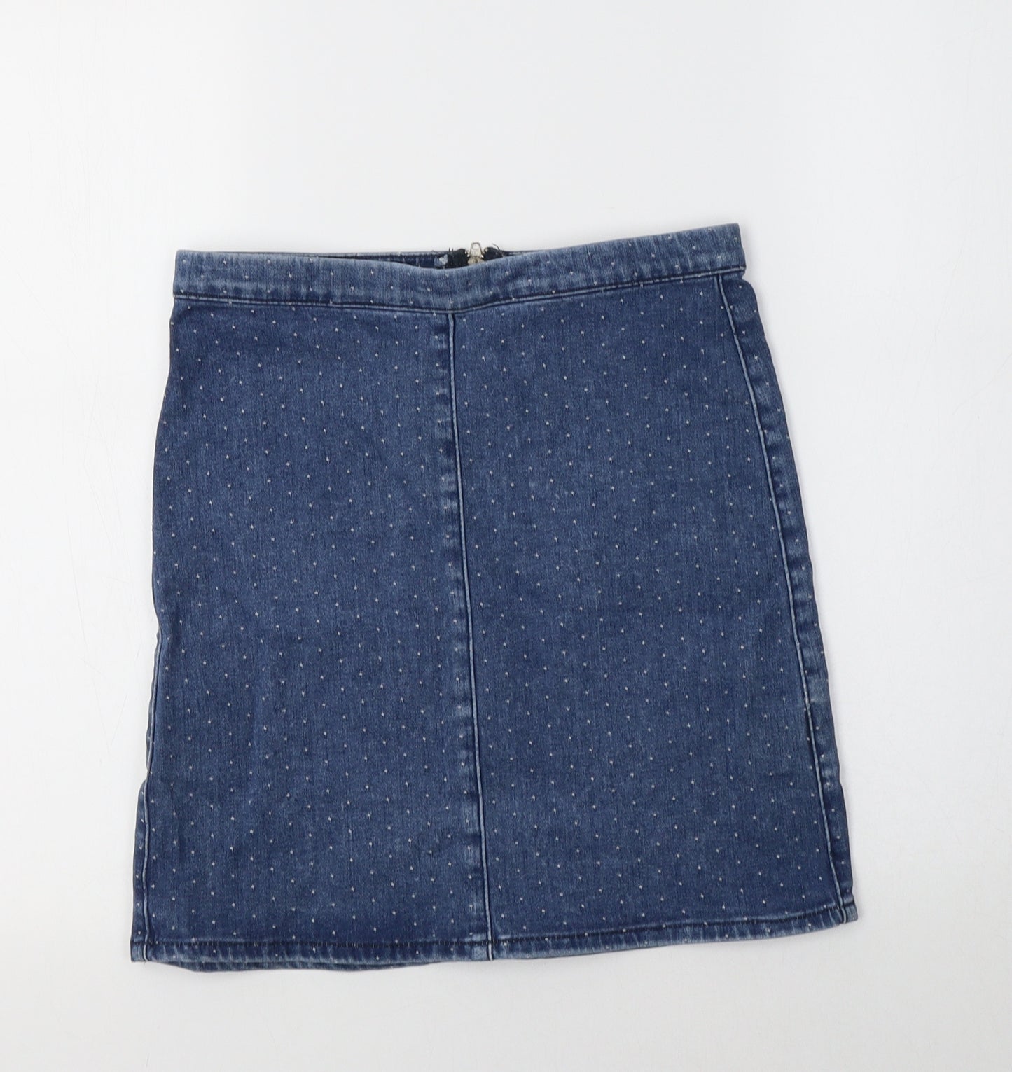 Topshop Womens Blue Polka Dot Cotton Mini Skirt Size 8
