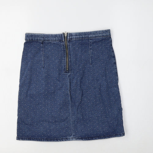 Topshop Womens Blue Polka Dot Cotton Mini Skirt Size 8