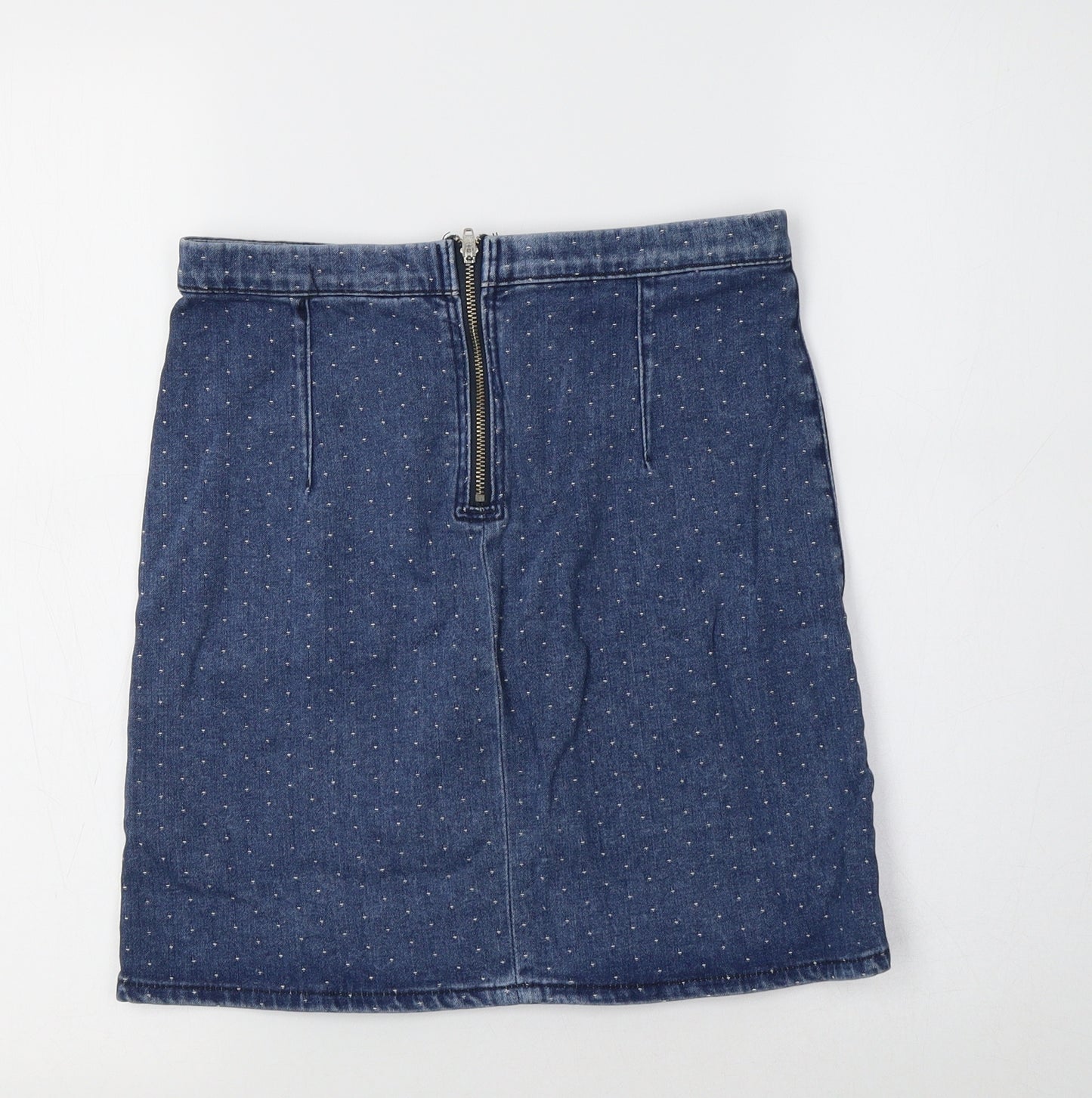 Topshop Womens Blue Polka Dot Cotton Mini Skirt Size 8