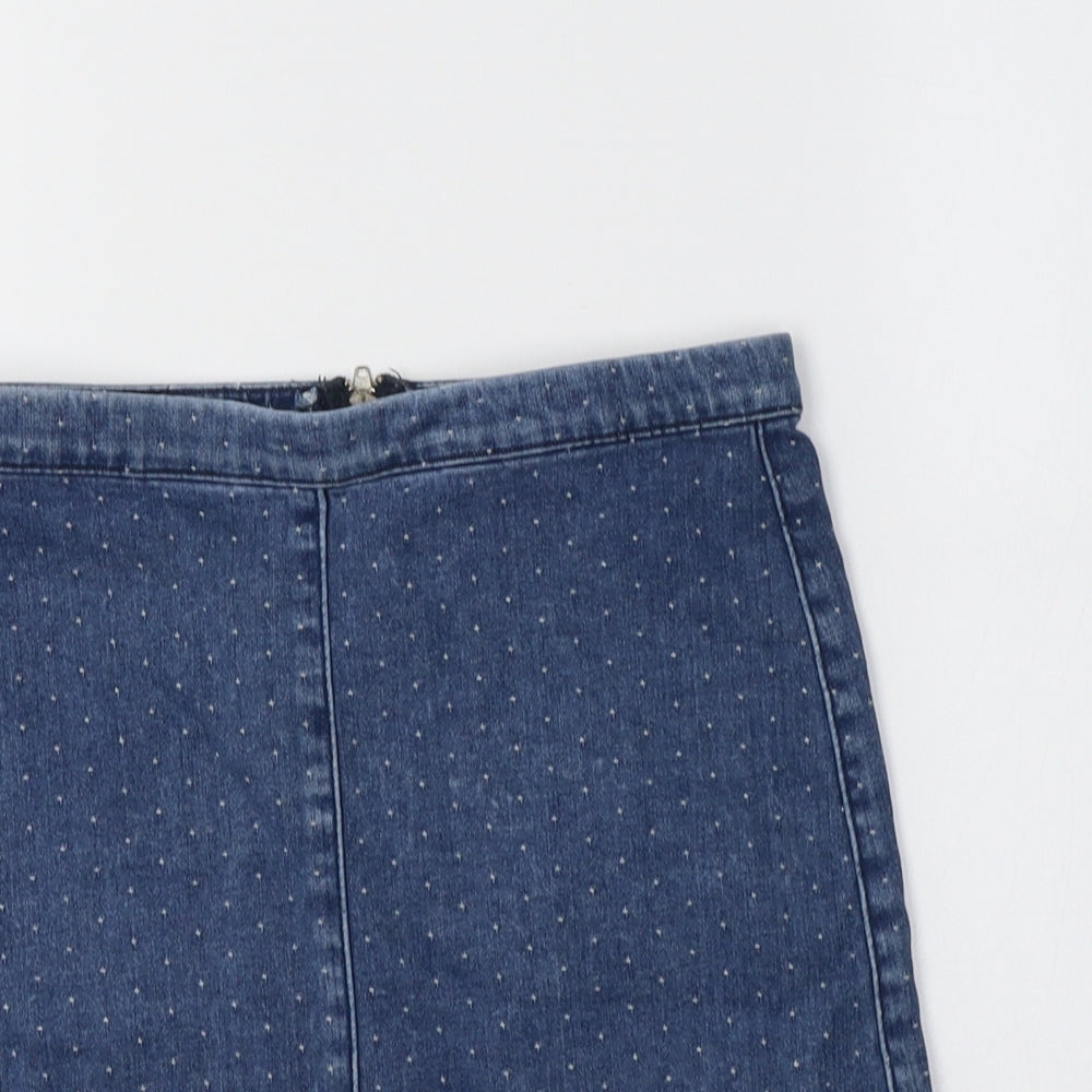 Topshop Womens Blue Polka Dot Cotton Mini Skirt Size 8