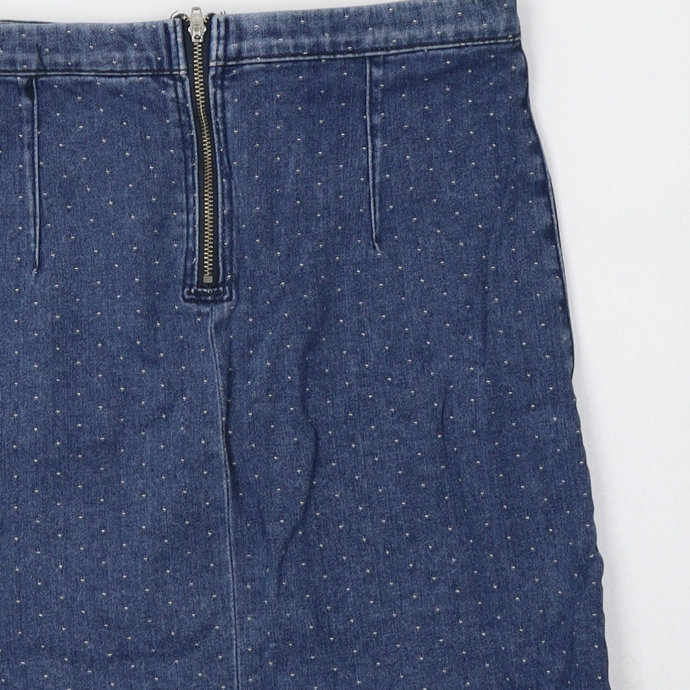 Topshop Womens Blue Polka Dot Cotton Mini Skirt Size 8