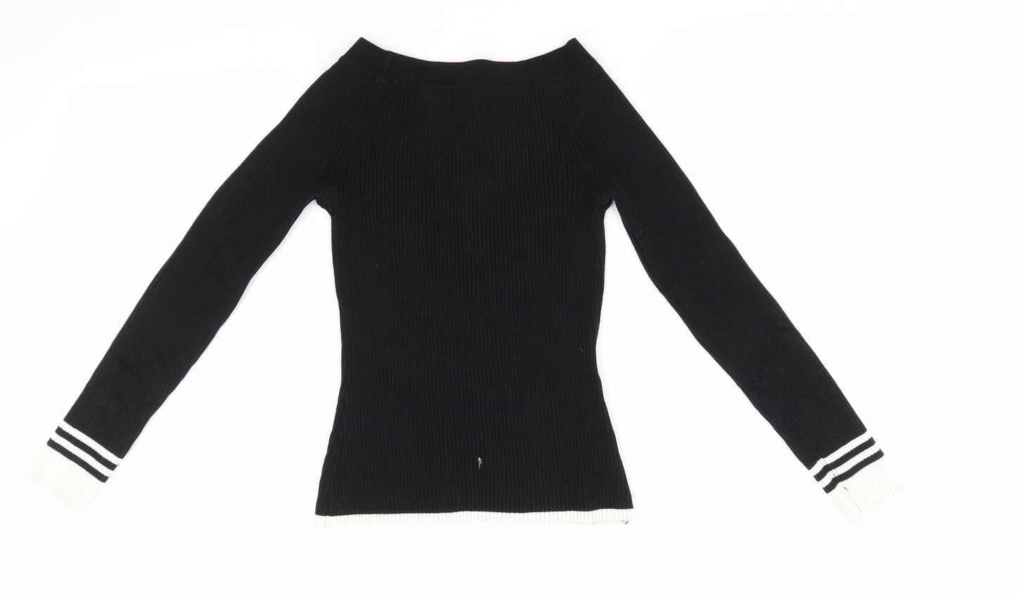 River Island Womens Black Boat Neck  Viscose Pullover Jumper Size 8   - Skinny Rib Style White Hem & Cuffs