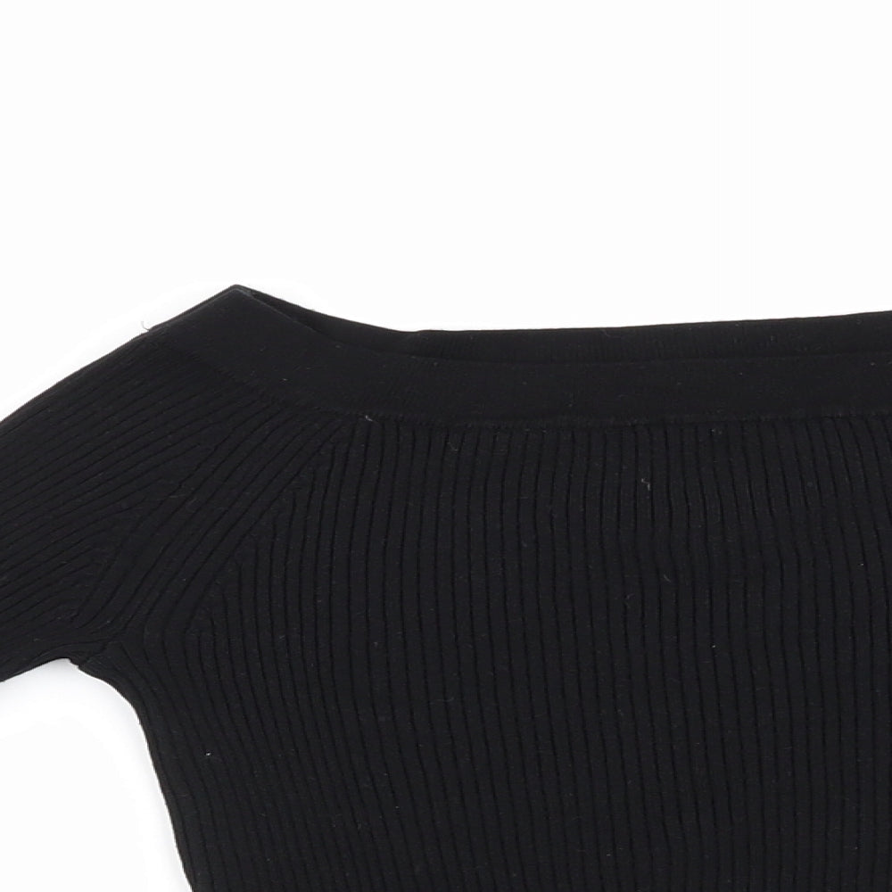 River Island Womens Black Boat Neck  Viscose Pullover Jumper Size 8   - Skinny Rib Style White Hem & Cuffs