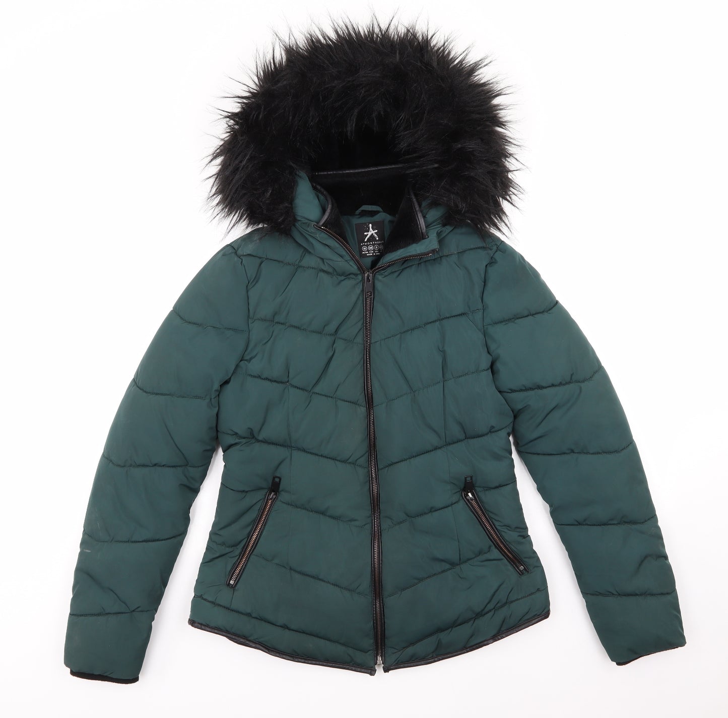 Primark Womens Green   Parka Coat Size 10   - Faux Fur Trim