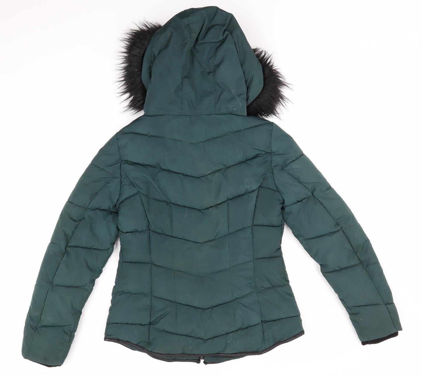 Primark Womens Green   Parka Coat Size 10   - Faux Fur Trim