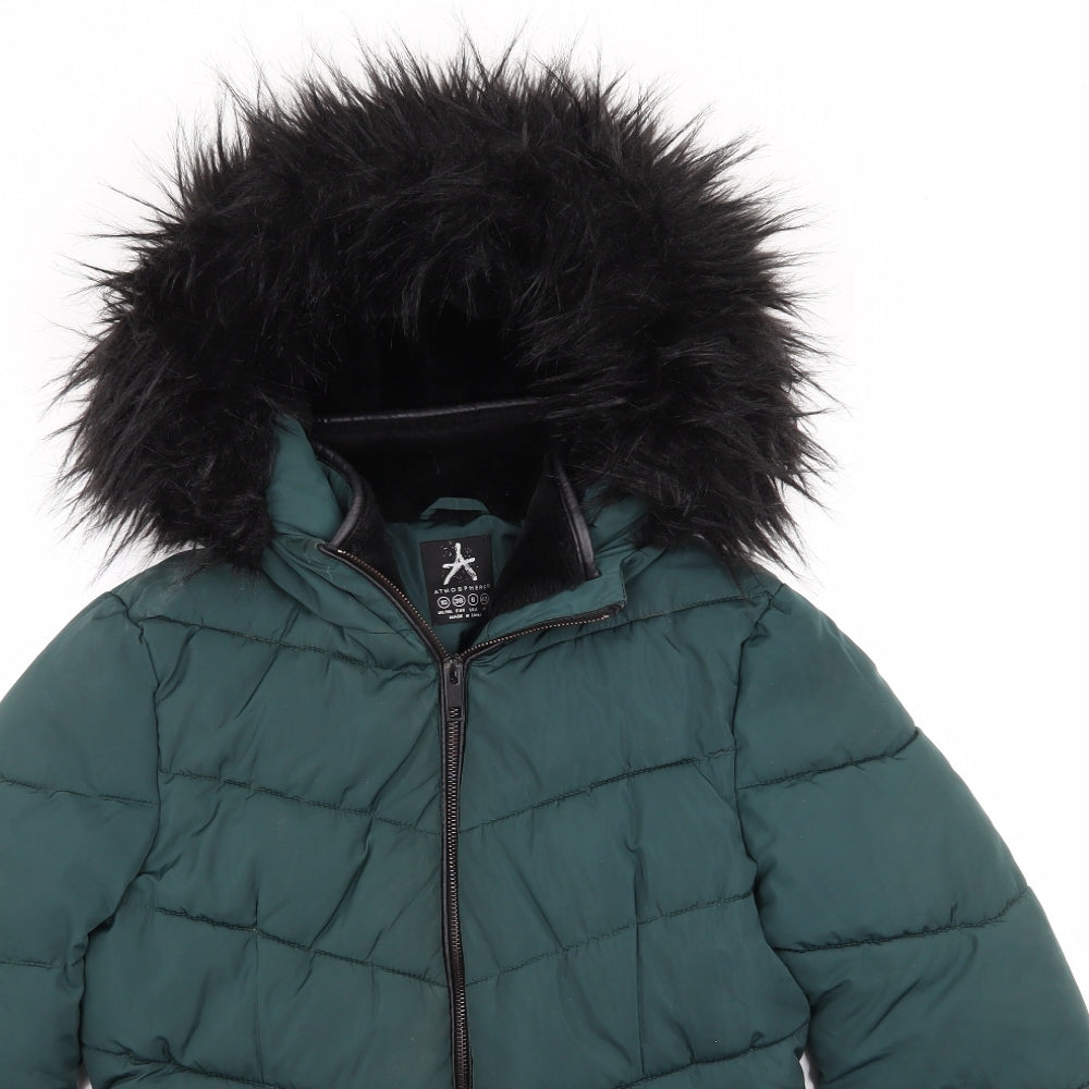 Primark Womens Green   Parka Coat Size 10   - Faux Fur Trim